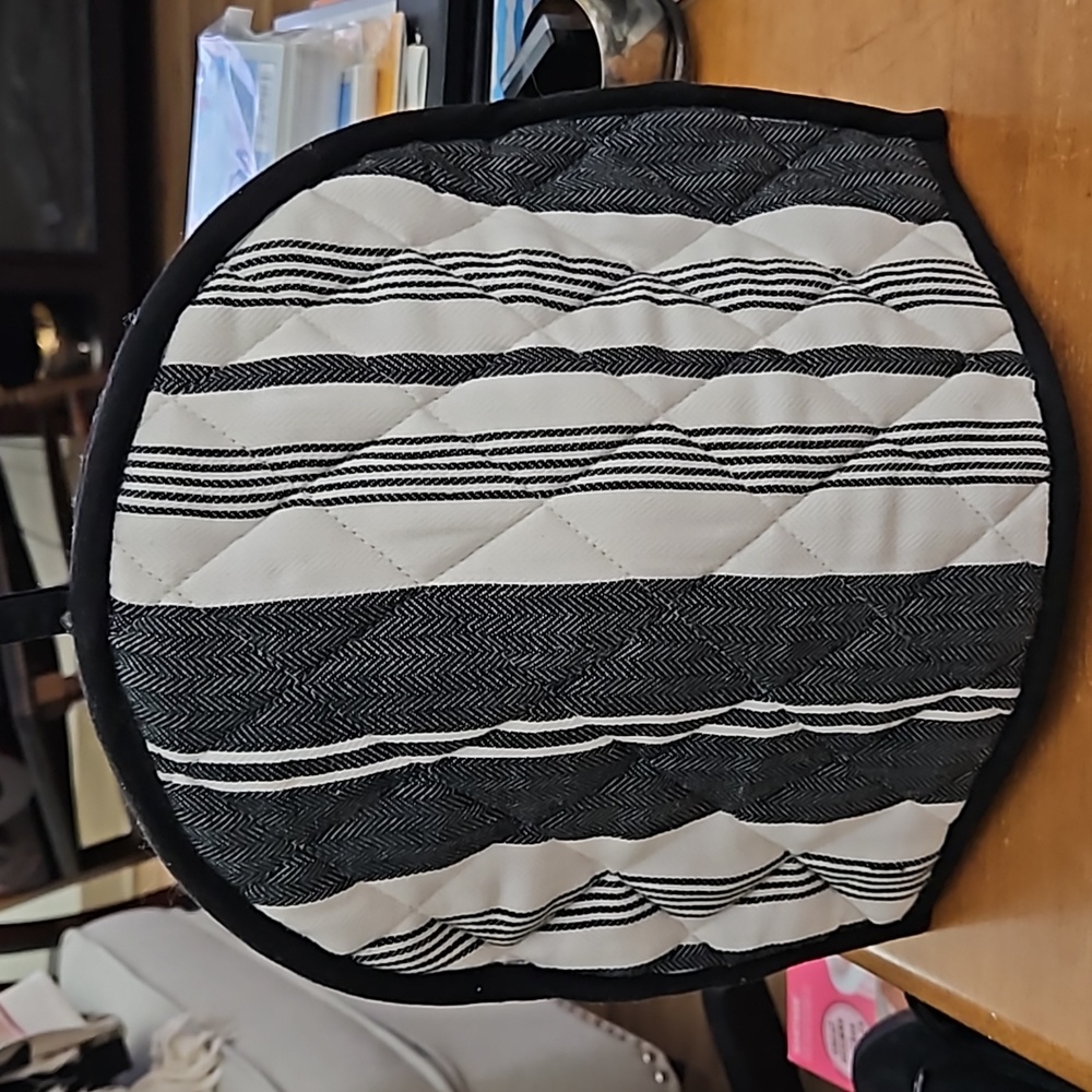 Black And White Striped Tea Cozy Black Trim